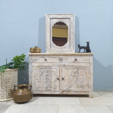 Handmade Indian Furniture Carved Solid Hard Wood 2 Door Cabinet All White